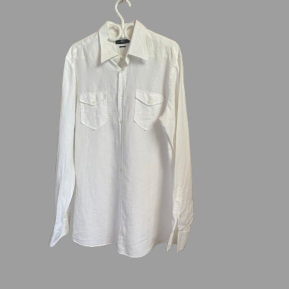 BOSS Hugo Boss White Button-Down Linen Shirt. Size: XL - Picture 1 of 13